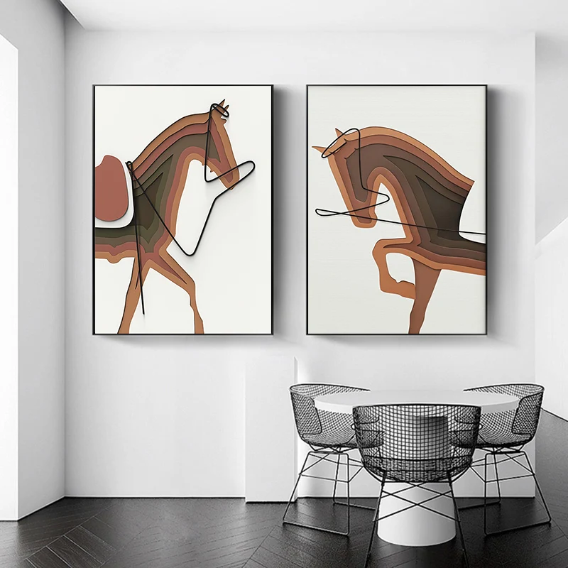 Абстрактная Картина на холсте животное лошадь линия настенная живопись