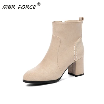 

MBR FORCE new high heels ladies simple pure color autumn and winter suede non-slip rubber sole casual fashion zipper women boots