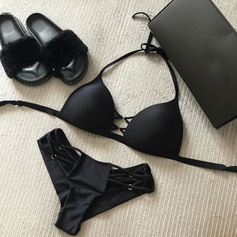 

Sexy Bikini Women's Beach Bikini Set Mid-rise Fashion Women's Solid Color Sports Split Swimsuit Push-ups Thicken Swimwear