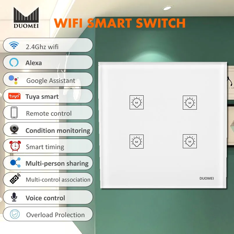 ЕС Великобритания x86 4 банды Wifi умный светильник переключатель стеклянная