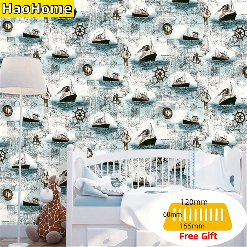 Самоклеящиеся обои HaoHome Детские Водонепроницаемые в средиземноморском стиле для студенческого общежития