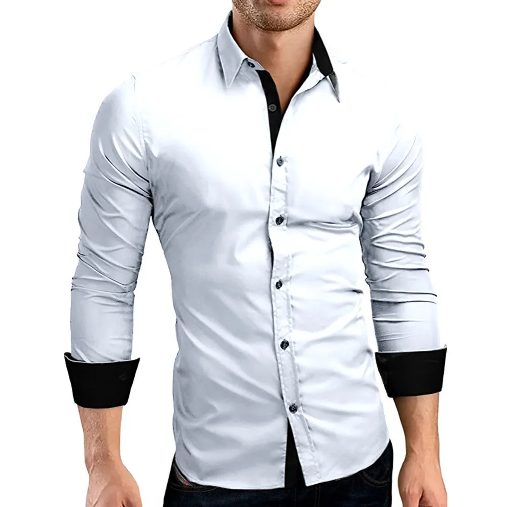 Men's Shirt Men Autumn Casual Formal Solid Slim Fit Long Sleeve Dress Shirt Top Blouse Fashion Formal high quality Men Shirt New