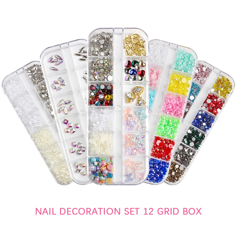 Nail decoration Rhinestone Mixed 12 Grid Box Packing Glass Stones for 3D Crystal DIY Decorations