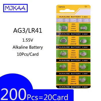 

200Pcs=20Card AG3 384 392 SR41W SR41 L736 Alkaline Cell Button Batteries For Watch Toys EE6204