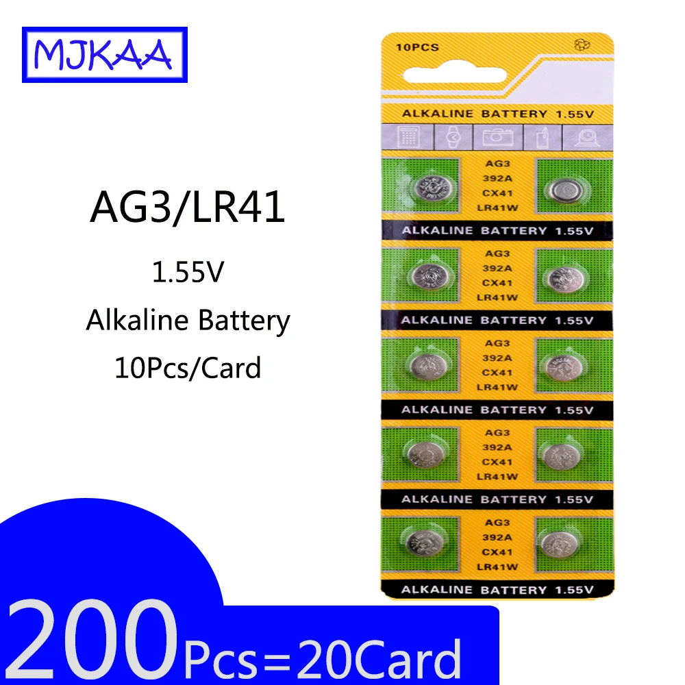 Щелочные батарейки AG3 200 384 SR41W SR41 L736 392 шт. = 20 карт для часов и игрушек EE6204 |