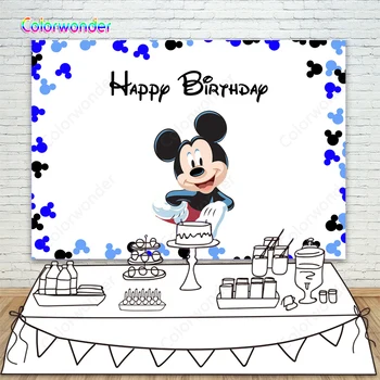 

Blue Step and Repeat Mickey Mouse Frame Background Custom Name Boy Birthday Backdrops for Party Kids Mickey Mouse Party Banner