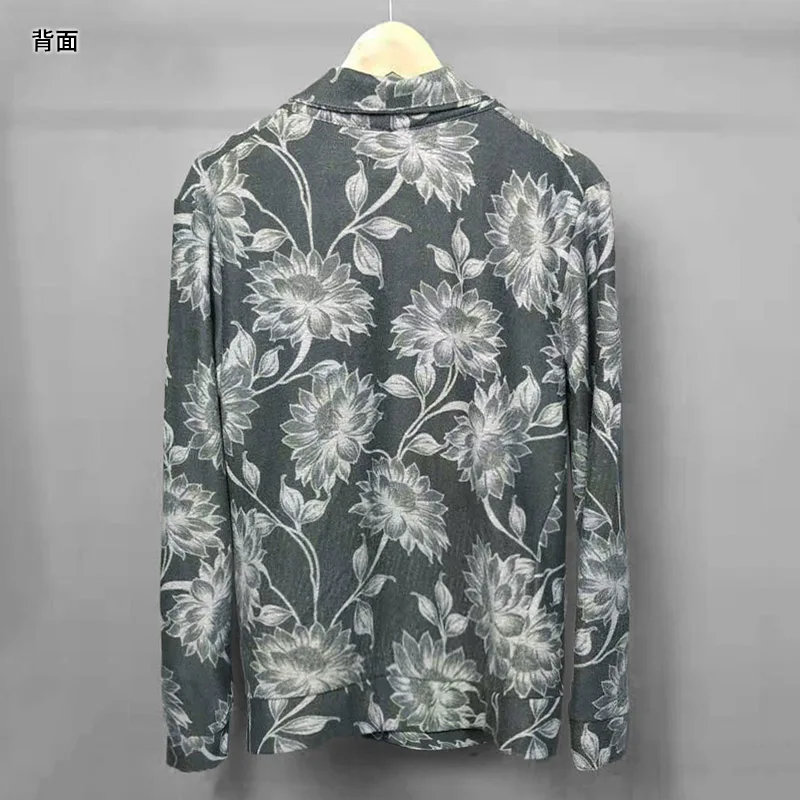 Осень продукт V воротник мужской кардиган с принтом модный тренд мужской цветок тонкое пальто J5002