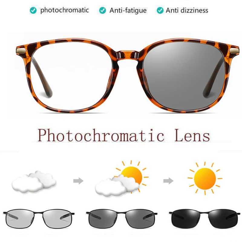 

ZJHZQZ Mens Retro Anti Blue Light Blocking Anti-Ultraviolet Computer Glasses Photochromic Sunglasses Chameleon Transition Lens