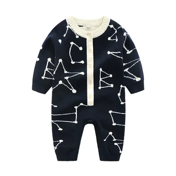 

Autumn and winter new baby boy clothes Cotton double knitted sweater hat baby boy romper