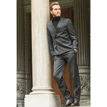 

Custom Made Grey Double Breasted Men Suits Slim Fit Formal Wedding Men Suits 2 Pieces Tuxedo Custom Blazer (Jacket+Pants)