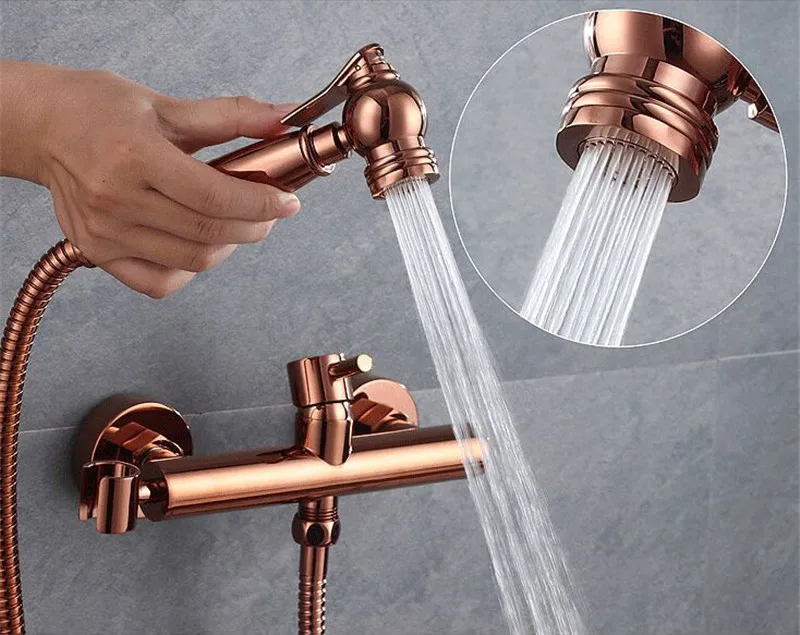 Description Picture 6 of itemBathroom Bidet Faucets Solid Brass Hot & Cold Toilet Shower Blow-Fed Spray Gun Nozzle Bidet Mixer Tap Rose Gold Free Shipping