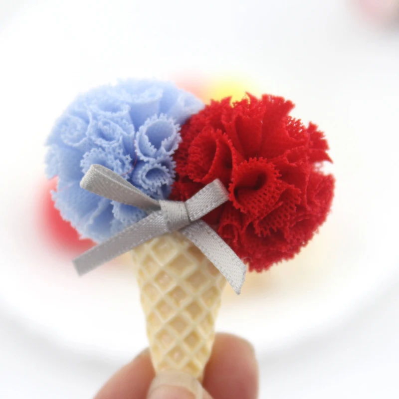 10 шт./лот, разные цвета, 4,2*5,5 см, два цветка, шар, мороженое для детей, аксессуары для волос и искусственные цветы ручной работы