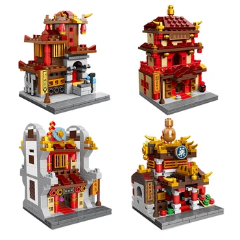 

New 1 Set MocPuzzle Toys Ancient Chinatown Theater Style Landscape Architecture Assembly Model Small Particle Building Blocks