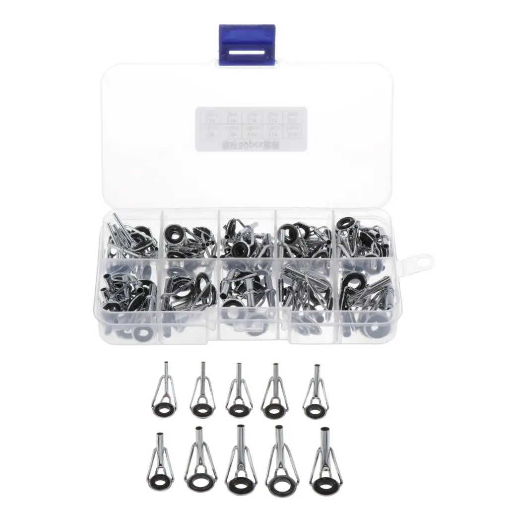 Stainless Steel Spinning Rod Guides Tip Ceramic Guides with Eyelets, Fishing Rod Guides Replacement Parts Repair Kit with Box