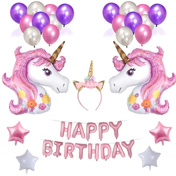 

1set Unicorn Foil Balloons Pink Headband Heart Pearl Latex Balloon Happy Birthday Party Wedding Decoration Kids Toy Balls Globos