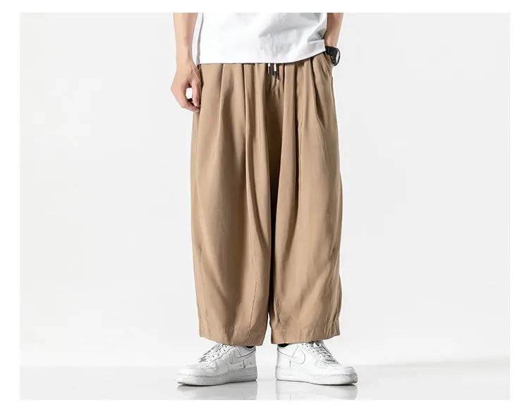 Calça harém masculina estilo japonês, calças casuais