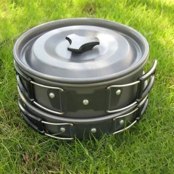 

Stainless Steel Outdoor Cooking Picnic Tableware Pot Frying Pan Forks Spoon Set Camping Cookware Utensils 2020 New