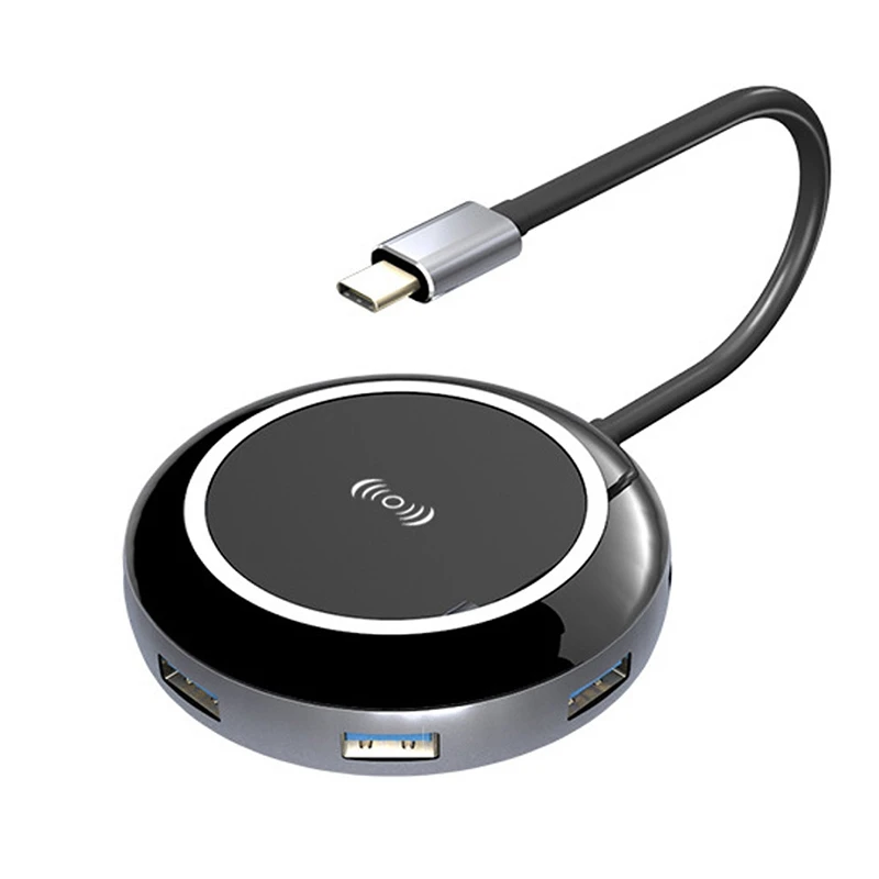  9 in 1 Qi Wireless Charger Hub USB-C USB 3.1 Type C to USB 3.0 HDMI RJ45 Card Reader PD Charging Ad