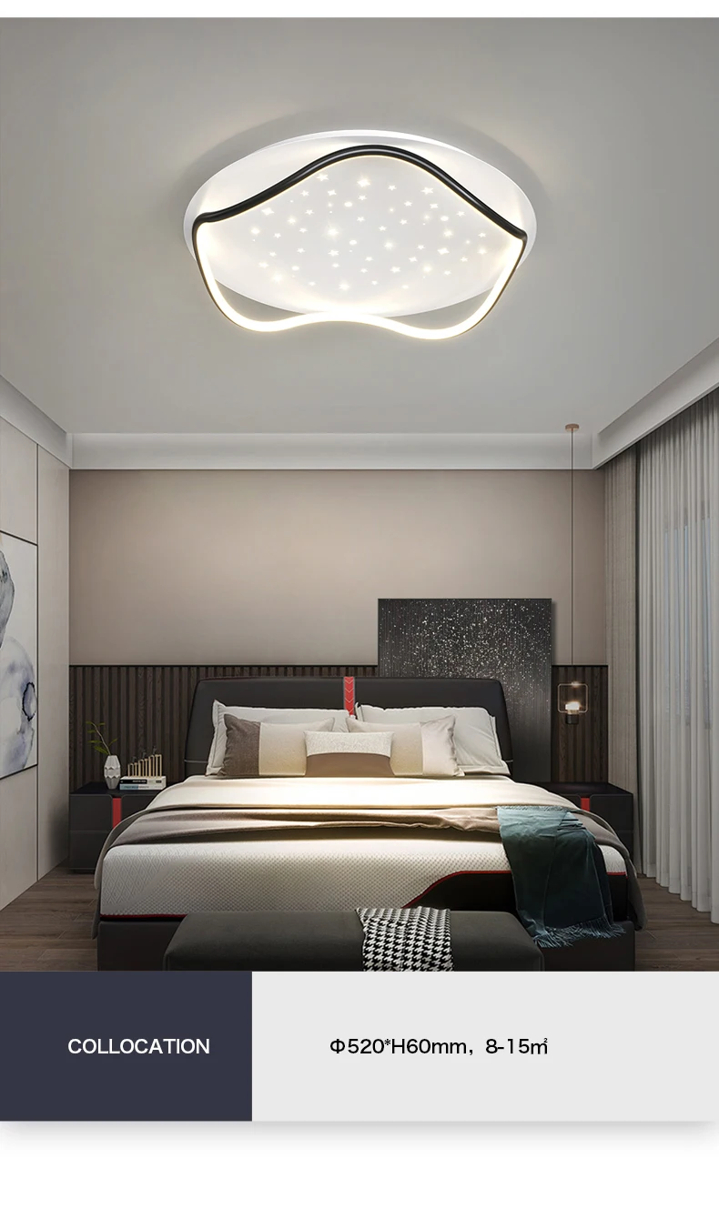 Bedroom light minimalist Nordic master bedroom light Nordic ins room light simple modern light luxury led ceiling light black chandelier