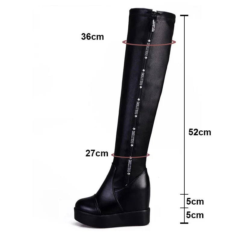 Side Zipper Knights Boot Women Height Increasing Platform Winter Shoes Woman Stretch Febric Wedges Knee High Snow Boots WB067