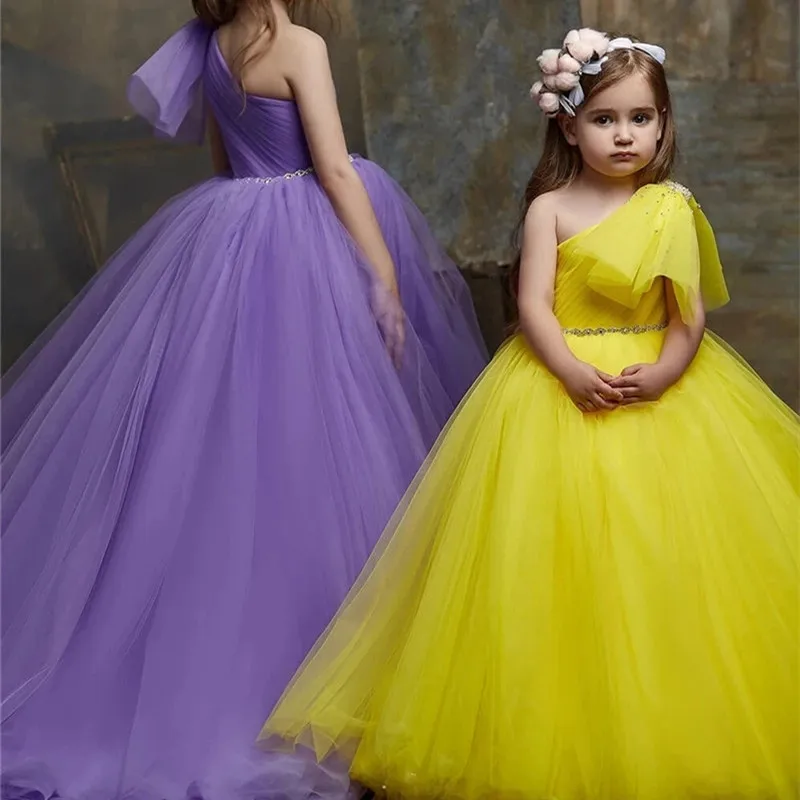 baby-113New Shiny One Shoulder Flower Girl Dresses Kids Princess Birthday Dress Kid Party Dress Clothes Photo Shoot