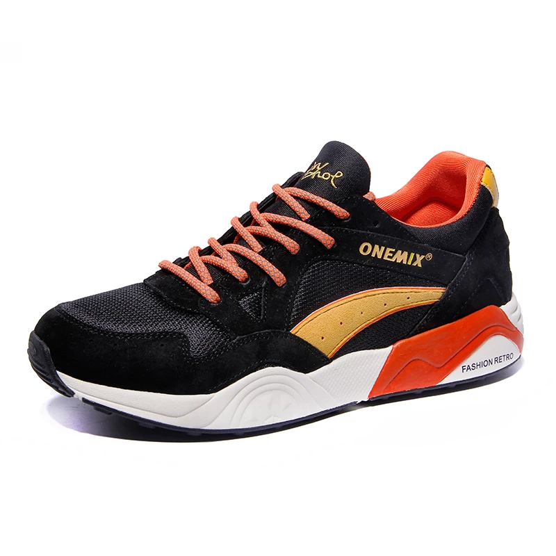 ONEMIX Мужская обувь для бега в стиле ретро; прогулочная обувь для пожилых мужчин; chaussures hommes; спортивная обувь для бега; винно-красные винтажные кроссовки для мальчиков - Цвет: M-Black Orange Red