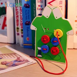 Juego educativo de bloques de madera para niños, tablero de roscado con botón, juguete educativo de bloques de cuentas, regalo para niños, ejercicio, coordinación con la mano y el ojo