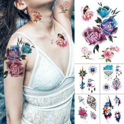 Waterproof Temporary Tattoo Stickers Rose Peony Flower Bird Flash Tattoos Female Arm Chest Thigh Cute Body Art Fake Tatoo Male