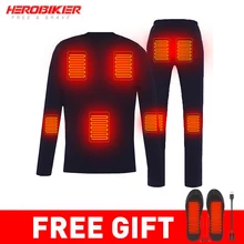 HEROBIKER Motorcycle Heating Jacket Winter Heated Jacket Men Electric USB Heating Thermal Underwear Set Shirt Top