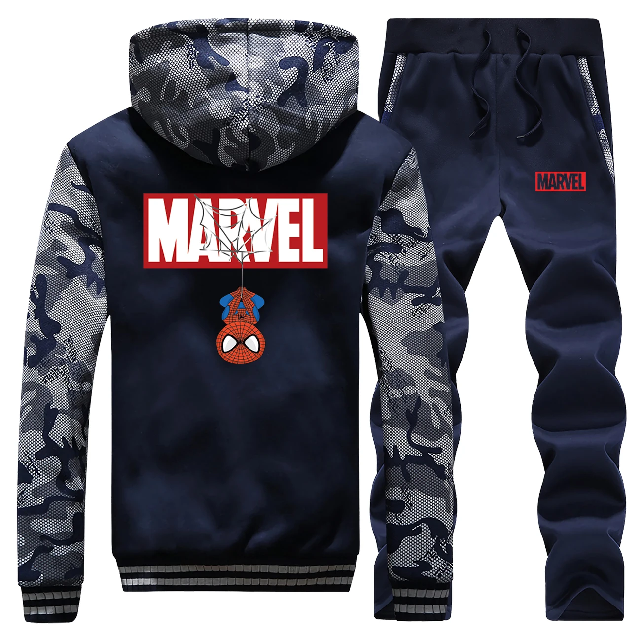 Спортивный Костюм Marvel Человек-паук, модная мужская спортивная одежда Marvel, комплект из 2 предметов, флисовая плотная толстовка с капюшоном+ штаны, спортивный костюм, одежда