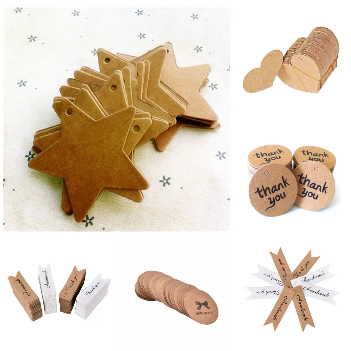 50/100pcs Kraft Paper Multi-style Packaging Hang Tags Wedding/Birthday Party Candy Boxes Price Tags for Flower/Cosmetics Labels