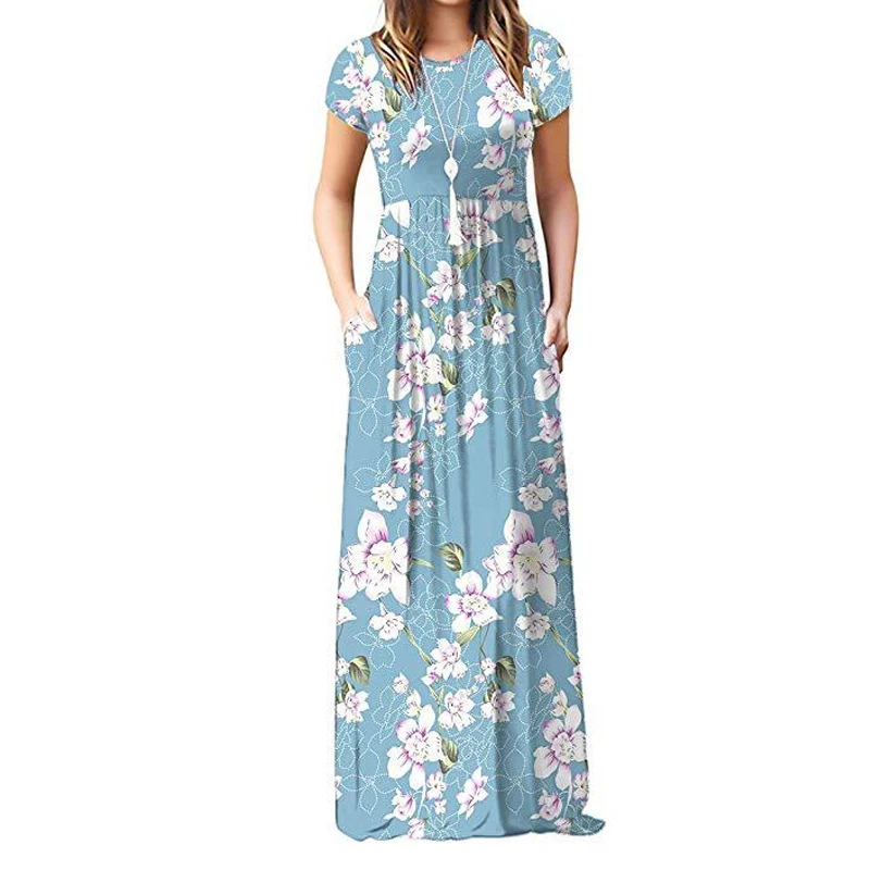 Пляжное богемное летнее женское Макси платье повседневное женское цветочное длинное платье с принтом плюс размер S-2XL женский сарафан GV690 - Цвет: Sky Blue