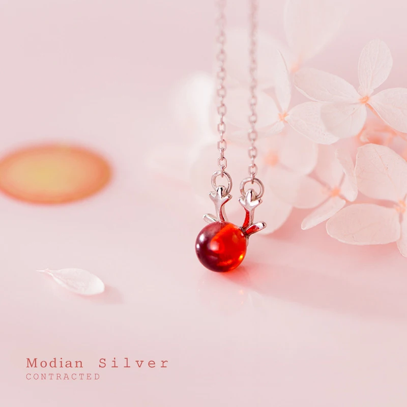 Modian серебро 925 ювелирные изделия маленький милый олень Красный Кристалл короткий