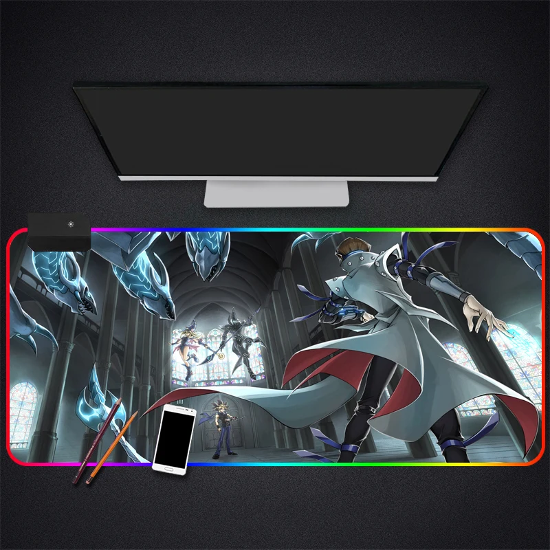 Аниме Yu Gi Oh! Игровой коврик для мыши RGB с большим запирающимся краем скоростной