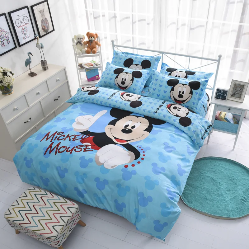Кровать с Микки Маусом из мультфильма; комплект из четырех предметов; простыня; одеяло; комплекты постельного белья; пододеяльник; Комплект постельного белья