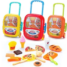 Детский набор кухонных игрушек, имитация пиццы, картофеля фри, набор игрушек, ролевые игры, портативный чехол на колесиках, детские игрушки для мальчиков и девочек