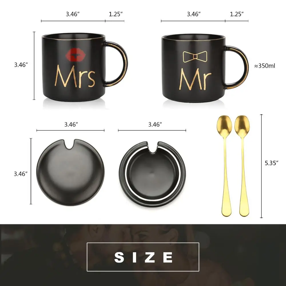 Tazze Caffè Coppia Mr E Mrs - Set Regalo Matrimonio In Ceramica Marmo, 400ml Con Cucchiai E Scatola - Foto 11