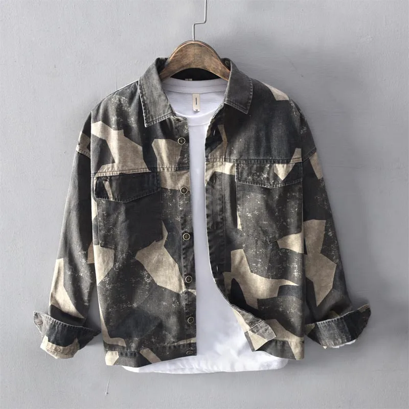 KIOVNO Men Camouflage Casual Denim Shirts Long Sleeves MIlitary Style Jeans Shirts For Male Size M-3XL  (14)