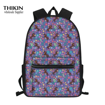 

THIKIN Cartoon Dachshund Pattern Shoulder Bags Women School Bags for Teenager Junior Schoolbag Backpack Children Floral Book Bag