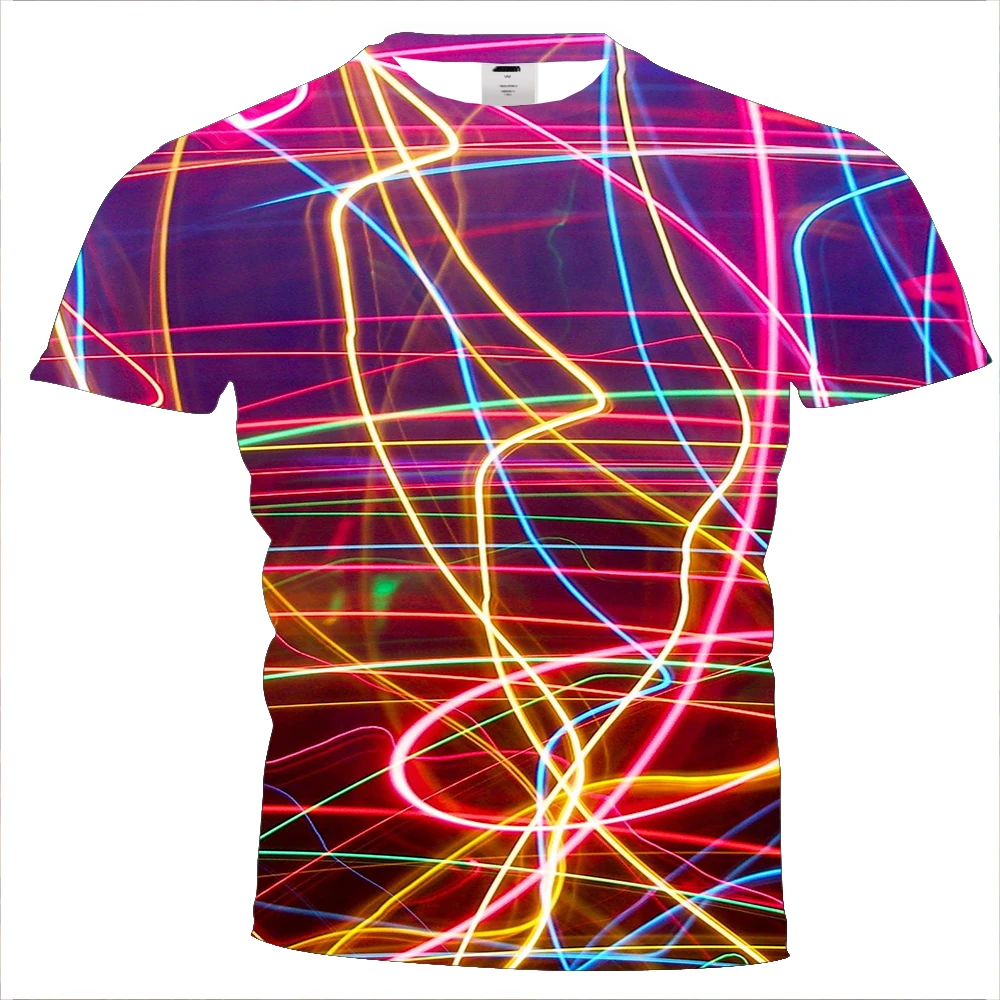 

UNEY Men's Psychedelic Color T-Shirt Short Sleeve Rainbow Laser Tees 3D Print Shirt Lines Tshirt Spring Tees Plus Size Tops