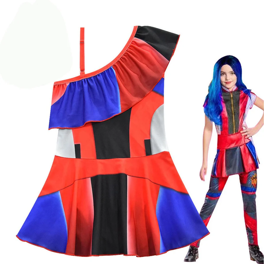 Cute Candy Love Print Girl Swimsuit Kids Lovely Girls Princess Elsa Cartoon Swimwear Baby Beachwear Bathing Descendants 3 Suit