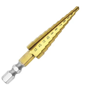 

3-13mm HSS Titanium Coated Step Drill Bit Drilling Power Tools Hex Handle Step Drill Gold Pagoda Drill Hole Cutting Tool