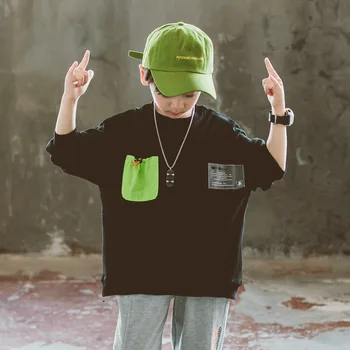 

Boys' sports T-shirt sweater spring and autumn models 2020 autumn new medium and big children short-sleeved children