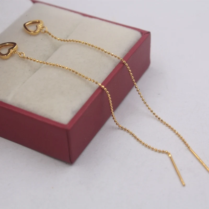 

Solid 18K Yellow Gold Dangle Earrings Best Gift Perfect Heart & O Chain Earrings Line 95mmL 1.49g Fine Jewelry