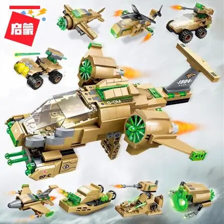 

Enlighten Military Educational Building blocks Stacking Toy Children Gift Aircraft 8IN1 Car Robot Boat spaceship