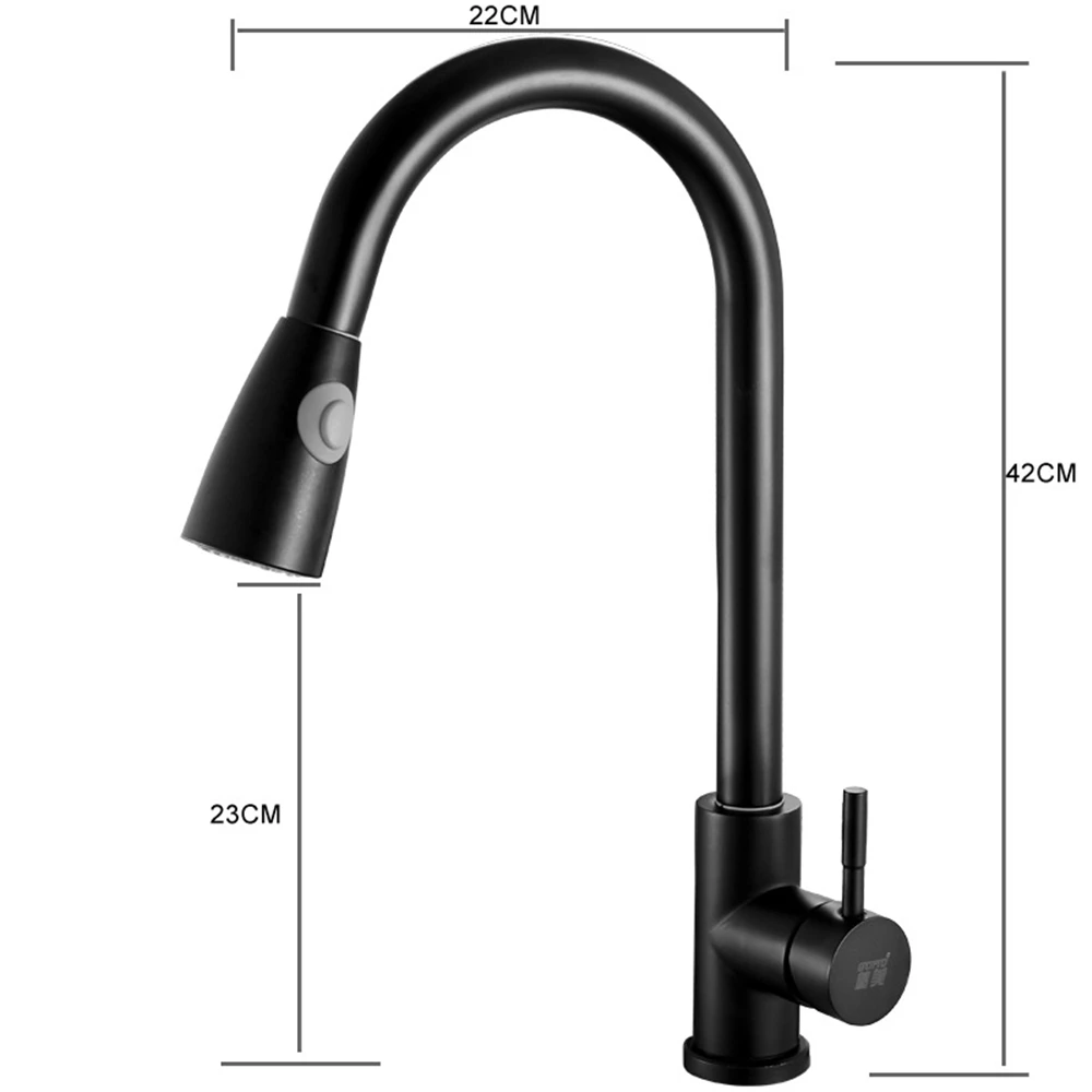 Grifo de acero inoxidable 304, fregadero de cocina, pintura negra, grifo caliente y frío