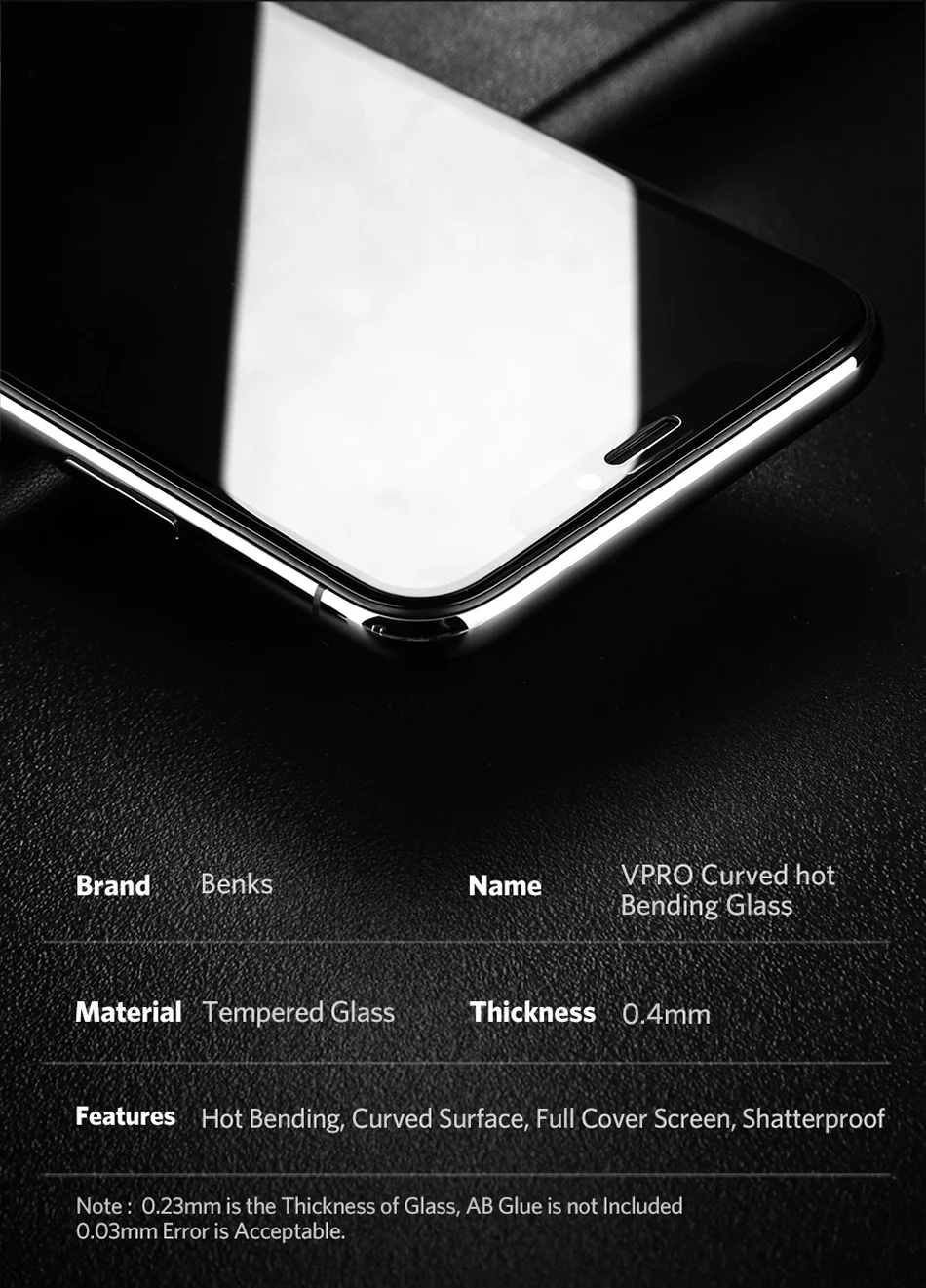 Benks 0.3mm Full Cover Tempered Glass For iPhone XS 5.8'' XS MAX 6.5'' XR 6.1 HD Screen Protector Anti Blu Ray Glass Front Film (13)