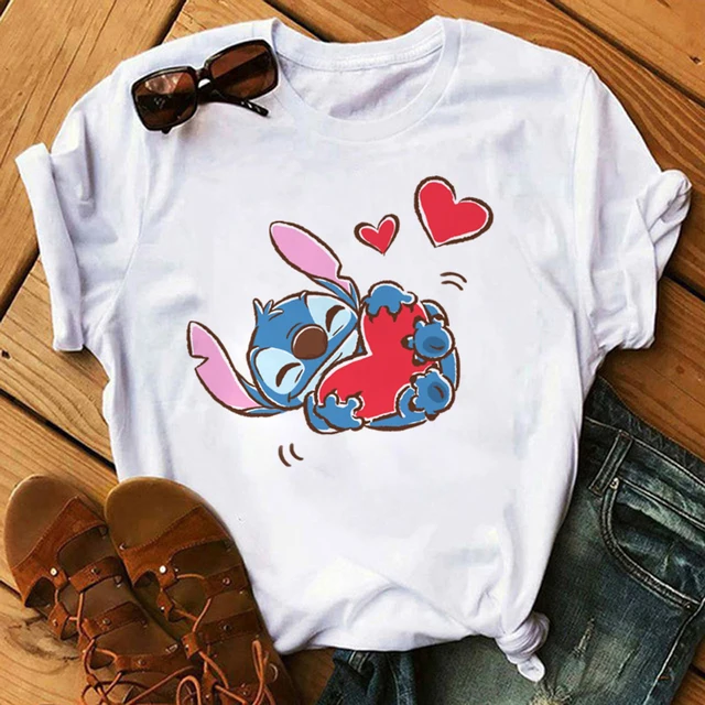 Kawaii Disney Cartoon Stitch T Shirt Men/Women Ohana Lilo Stitch Graphic Tees  Anime Summer Tops Harajuku T-shirt Female 61921