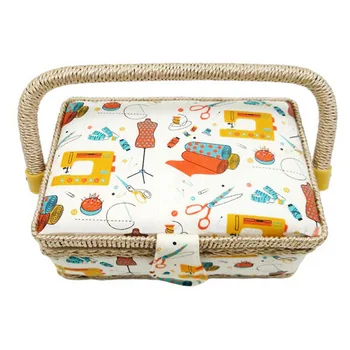 

Fabric Craft Floral Print Basket Home Sewing Accessories Rectangle Box With Handle Floral Print Basket Removable Fabric Craft