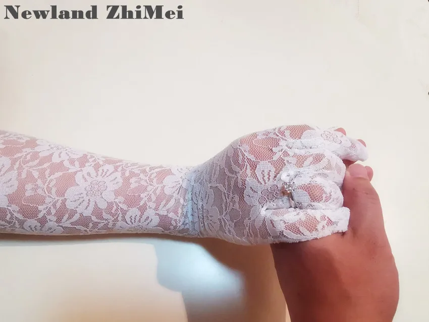 Newland ZhiMei длинные белые кружевные свадебные перчатки Дешевые Свадебные вечерние прозрачные перчатки свадебные аксессуары винтажные luva de noiva